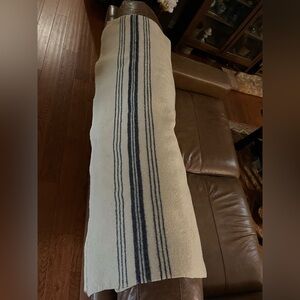 Vintage wool cream with blue Striped blanket guc 48” x 64”